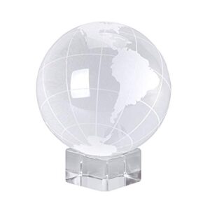 ownmy world globe crystal ball glass sphere display globe paperweight healing meditation ball with clear stand for creative gift (globe / 80mm)