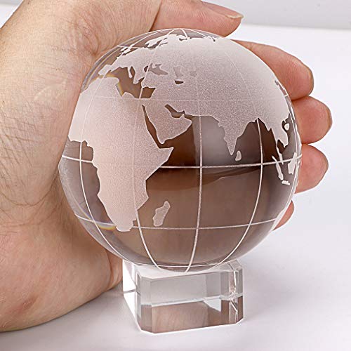 OwnMy World Globe Crystal Ball Glass Sphere Display Globe Paperweight Healing Meditation Ball with Clear Stand for Creative Gift (Globe / 80MM)