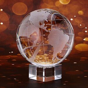 OwnMy World Globe Crystal Ball Glass Sphere Display Globe Paperweight Healing Meditation Ball with Clear Stand for Creative Gift (Globe / 80MM)