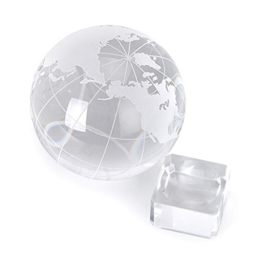 OwnMy World Globe Crystal Ball Glass Sphere Display Globe Paperweight Healing Meditation Ball with Clear Stand for Creative Gift (Globe / 80MM)
