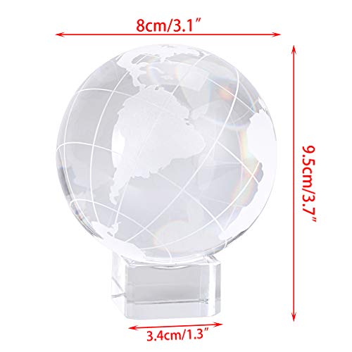 OwnMy World Globe Crystal Ball Glass Sphere Display Globe Paperweight Healing Meditation Ball with Clear Stand for Creative Gift (Globe / 80MM)