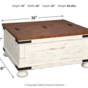 Signature Design by Ashley Wystfield Farmhouse Square Storage Coffee Table with Hinged Lift Top, Distressed White