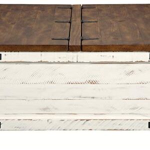 Signature Design by Ashley Wystfield Farmhouse Square Storage Coffee Table with Hinged Lift Top, Distressed White