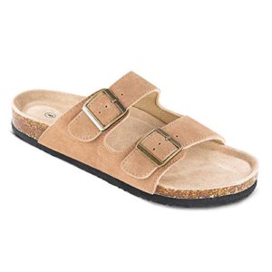 tf star men’s cow suede leather slide sandals,2-strap adjustable buckle,casual slippers, slide cork footbed shoes