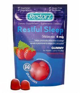 restorz restful sleep gummies with melatonin 5mg, 5mg melatonin gummies supplement to support a healthy sleep cycle, strawberry flavor, 112 gummies