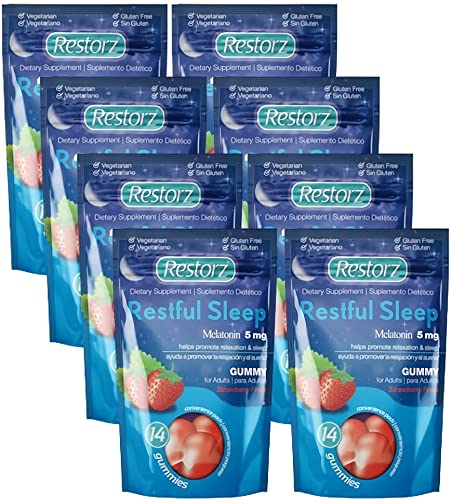 Restorz Restful Sleep Gummies with Melatonin 5mg, 5mg Melatonin Gummies Supplement to Support a Healthy Sleep Cycle, Strawberry Flavor, 112 Gummies