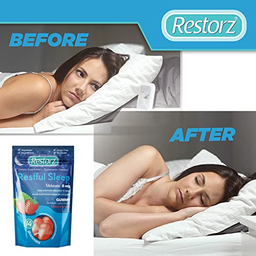 Restorz Restful Sleep Gummies with Melatonin 5mg, 5mg Melatonin Gummies Supplement to Support a Healthy Sleep Cycle, Strawberry Flavor, 112 Gummies