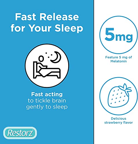 Restorz Restful Sleep Gummies with Melatonin 5mg, 5mg Melatonin Gummies Supplement to Support a Healthy Sleep Cycle, Strawberry Flavor, 112 Gummies