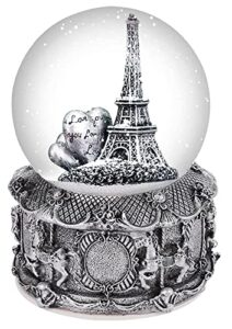 deliway eiffel tower snow globe plays 8 classic tunes, 100mm music snowglobes carousel horses base hand-painted collectible gifts for birthday christmas