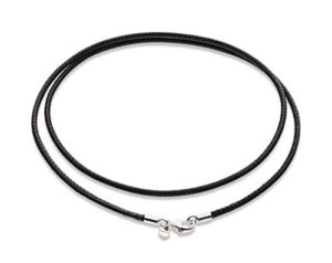 miabella genuine italian 2mm black or brown leather cord chain necklace for men women with 925 sterling silver clasp made in italy (black, 22)