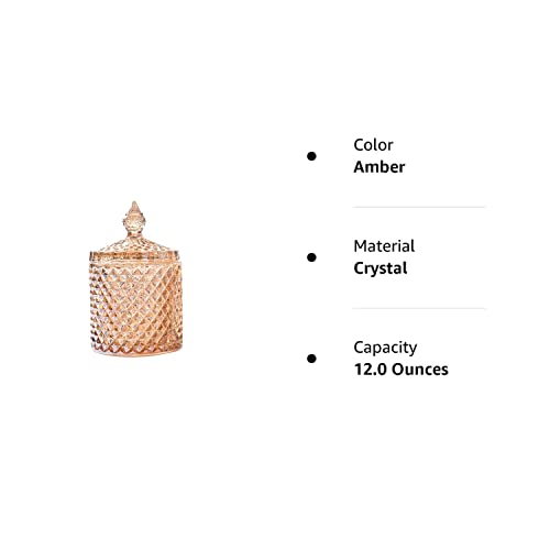 Rainie Love Home Basic Food Storage Organization Set-Crystal Diamond Faceted Jar with Crystal Lid,Suitable as A Candy Dish,Cookie Tin,Biscuit Barrel,Decorative Candy Jar (Amber, 12 oz)