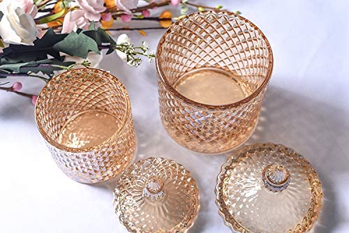 Rainie Love Home Basic Food Storage Organization Set-Crystal Diamond Faceted Jar with Crystal Lid,Suitable as A Candy Dish,Cookie Tin,Biscuit Barrel,Decorative Candy Jar (Amber, 12 oz)