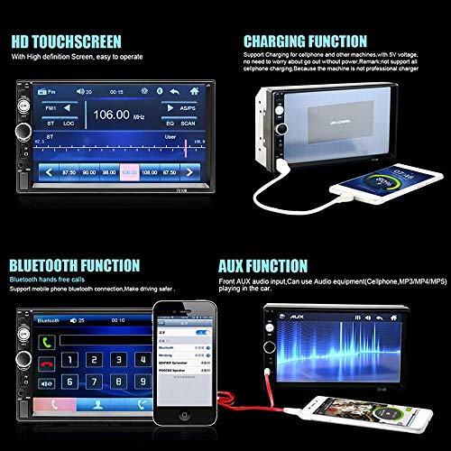 Podofo Car Stereo 2 Din Car Radio 7 Inch MP5 Player with HD Touch Screen Digital Display Bluetooth Multimedia support USB SD Aux-in Double Din Autoradio Mobile Phone Interconnection with Backup Camera