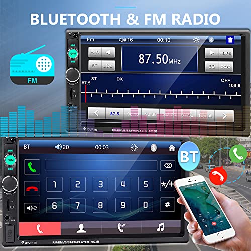 Podofo Car Stereo 2 Din Car Radio 7 Inch MP5 Player with HD Touch Screen Digital Display Bluetooth Multimedia support USB SD Aux-in Double Din Autoradio Mobile Phone Interconnection with Backup Camera