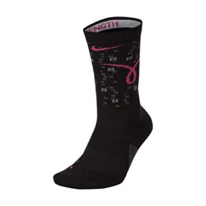 nike elite basketball kay yow cancer awareness crew socks medium (fits men size 6-8, women 6-10) black, gray, pink sx7861-010