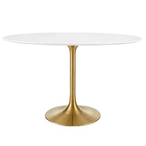 modway lippa 48" oval-shaped mid-century modern dining table with white wood top and gold base