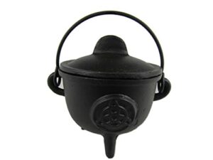 circuitoffice cast iron cauldron, for smudging, cone incense, granular incense, charcoal incense, rituals, altars, wicca, pagan, decorations or gifts (4.5" diameter triquetra with lid)