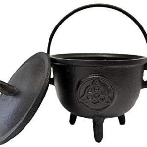 CircuitOffice Cast Iron Cauldron, for Smudging, Cone Incense, Granular Incense, Charcoal Incense, Rituals, Altars, Wicca, Pagan, Decorations or Gifts (4.5" Diameter Triquetra with Lid)