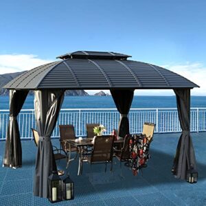 kozyard 10ftx12ft hardtop aluminum permanent gazebo with a mosquito net sidewall and privacy wall (odyssey 10ftx12ft)