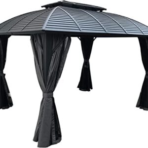 Kozyard 10ftx12ft Hardtop Aluminum Permanent Gazebo with a Mosquito Net Sidewall and Privacy Wall (Odyssey 10ftx12ft)