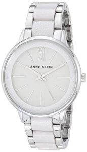 anne klein women's ak/1413lgsv silver-tone and light grey resin bracelet watch