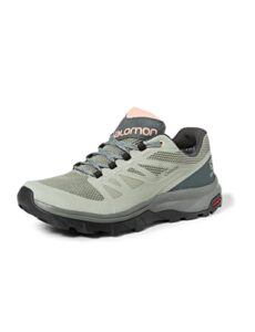 salomon outline gore-tex hiking shoes for women, shadow/urban chic/coral almond, 8
