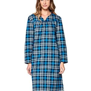 Casual Nights Women's Flannel Plaid Long Sleeve Sleepwear Nightgown - Navy - Large