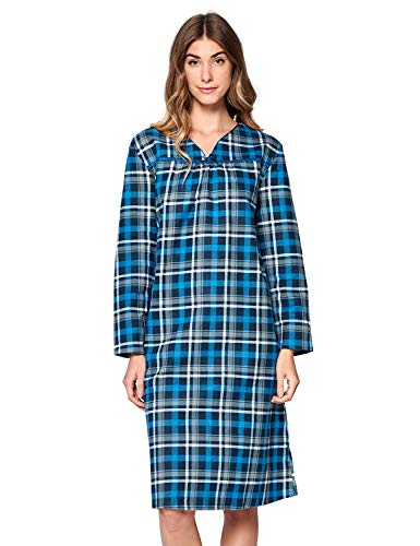 Casual Nights Women's Flannel Plaid Long Sleeve Sleepwear Nightgown - Navy - Large