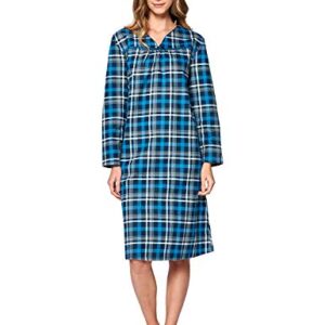 Casual Nights Women's Flannel Plaid Long Sleeve Sleepwear Nightgown - Navy - Large