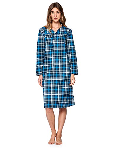 Casual Nights Women's Flannel Plaid Long Sleeve Sleepwear Nightgown - Navy - Large