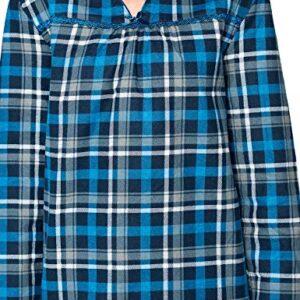 Casual Nights Women's Flannel Plaid Long Sleeve Sleepwear Nightgown - Navy - Large