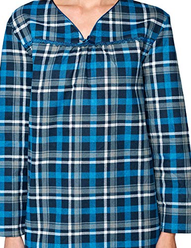 Casual Nights Women's Flannel Plaid Long Sleeve Sleepwear Nightgown - Navy - Large