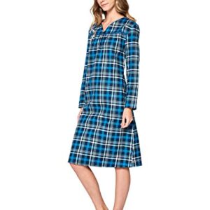 Casual Nights Women's Flannel Plaid Long Sleeve Sleepwear Nightgown - Navy - Large