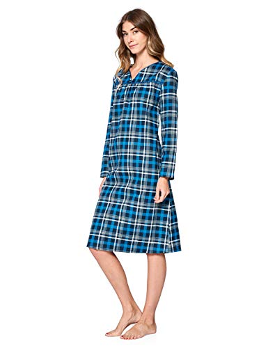 Casual Nights Women's Flannel Plaid Long Sleeve Sleepwear Nightgown - Navy - Large