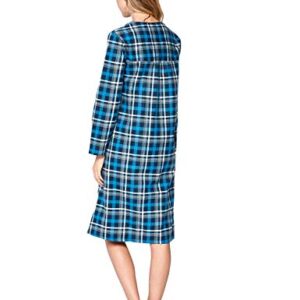 Casual Nights Women's Flannel Plaid Long Sleeve Sleepwear Nightgown - Navy - Large