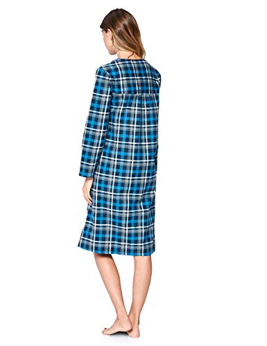 Casual Nights Women's Flannel Plaid Long Sleeve Sleepwear Nightgown - Navy - Large