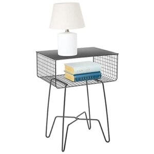 mDesign Steel Side Table with Storage, Metal Nightstand or Wire Side Table, Modern Vintage Furniture or Industrial Home Accents for Bedroom, Living Room, or Office, Concerto Collection, Graphite Gray