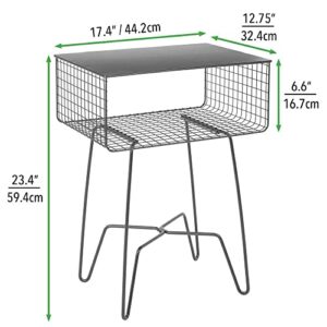 mDesign Steel Side Table with Storage, Metal Nightstand or Wire Side Table, Modern Vintage Furniture or Industrial Home Accents for Bedroom, Living Room, or Office, Concerto Collection, Graphite Gray