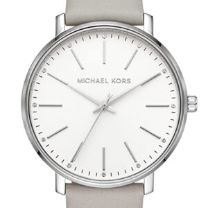 Michael Kors Women's Pyper Stainless Steel Quartz Watch with Leather Strap, Silver/Grey/White, 18