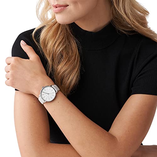 Michael Kors Women's Pyper Stainless Steel Quartz Watch with Leather Strap, Silver/Grey/White, 18