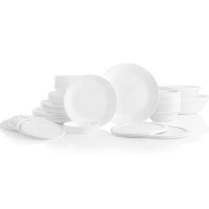 Corelle Vitrelle 78-Piece Service for 12 Dinnerware Set, Triple Layer Glass and Chip Resistant, Lightweight Round Plates and Bowls Set, Winter Frost White