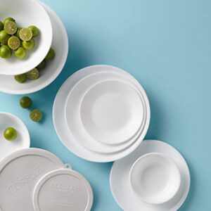 Corelle Vitrelle 78-Piece Service for 12 Dinnerware Set, Triple Layer Glass and Chip Resistant, Lightweight Round Plates and Bowls Set, Winter Frost White