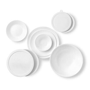 Corelle Vitrelle 78-Piece Service for 12 Dinnerware Set, Triple Layer Glass and Chip Resistant, Lightweight Round Plates and Bowls Set, Winter Frost White
