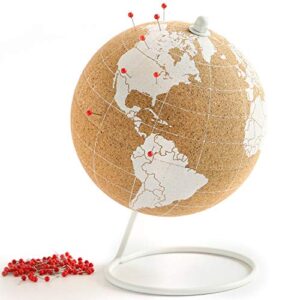 globe trekkers - mini cork globe with 50 red colored push pins & durable steel base | great for mapping travels & educational purposes | does not have plastic strip like most
