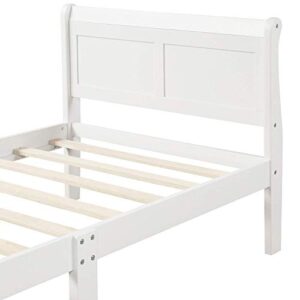 Harper & Bright Designs Wood Platform Bed Twin Bed Frame Mattress Foundation Sleigh Bed with Headboard/Footboard/Wood Slat Support
