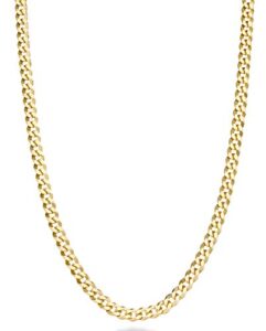 miabella solid 18k gold over 925 sterling silver italian 3.5mm diamond cut cuban link curb chain necklace for women men, made in italy (length 18 inches (women's average length))