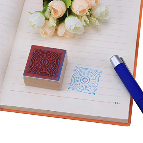 Aulufft 12 Pieces Wooden Stamps Floral Pattern Circles and Squares Decorative Rubber Wooden Stamps for DIY Craft Card and Scrapbooking