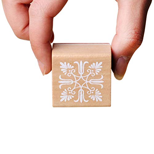 Aulufft 12 Pieces Wooden Stamps Floral Pattern Circles and Squares Decorative Rubber Wooden Stamps for DIY Craft Card and Scrapbooking