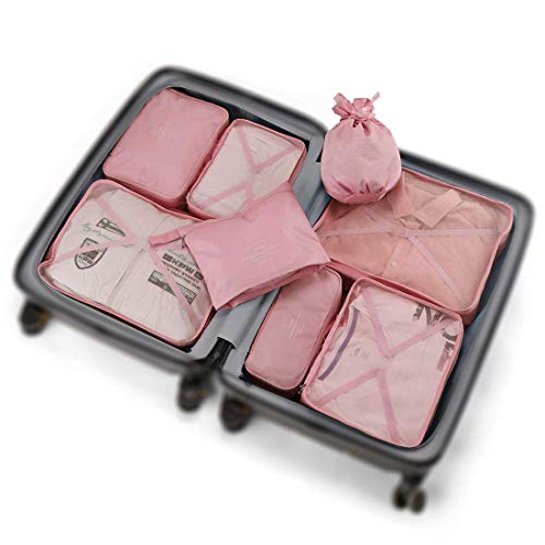 Packing Cubes 8 Sets Travel Luggage Organizers Include Waterproof Shoe Storage Bag Convenient Packing Pouches for Traveller (Pink)