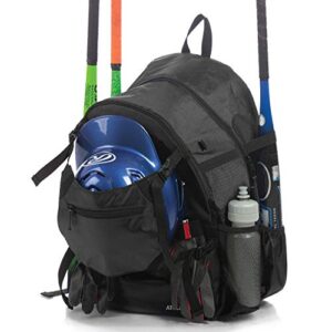athletico advantage baseball bag - baseball backpack with external helmet holder for baseball, t-ball & softball equipment & gear for youth and adults | holds bat, helmet, glove, shoes (black)
